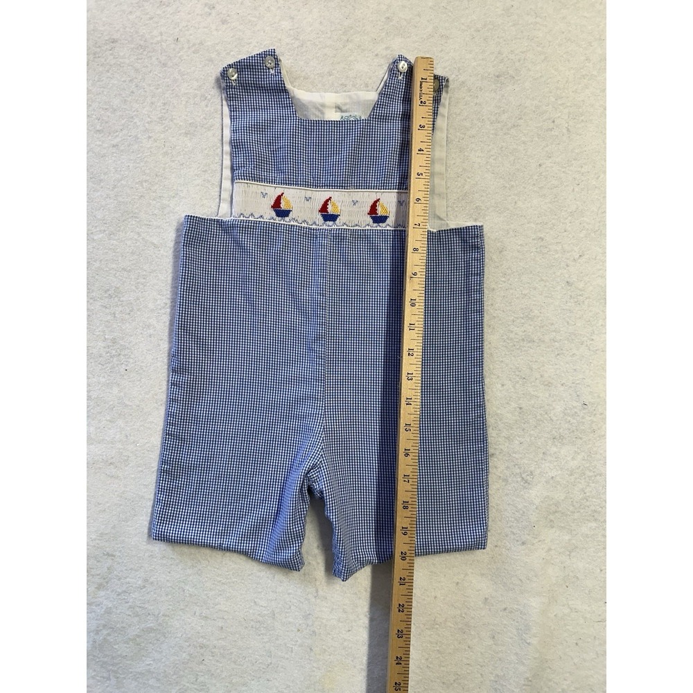 Boys RagsLands Blue Gingham Smocked Shortall 2T - Picture 9 of 11